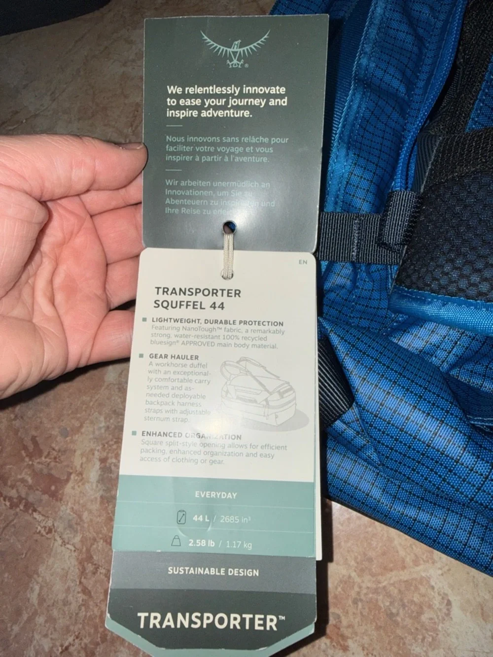 Osprey Transporter 44L Squffle Bag Flue Flame - Lightweight Travel Carry-On NWT